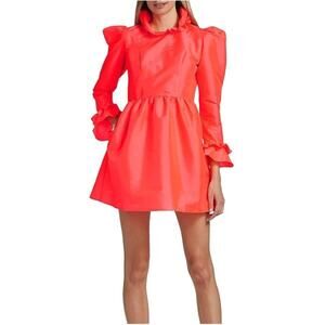 Batsheva Neon Pink Mini Long Sleeve Dress Size 6 Retails $400